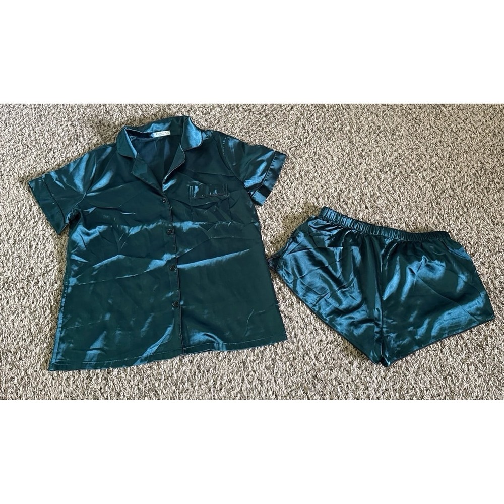 Ekouaer Women's Green Silk 2pc pajamas set size small